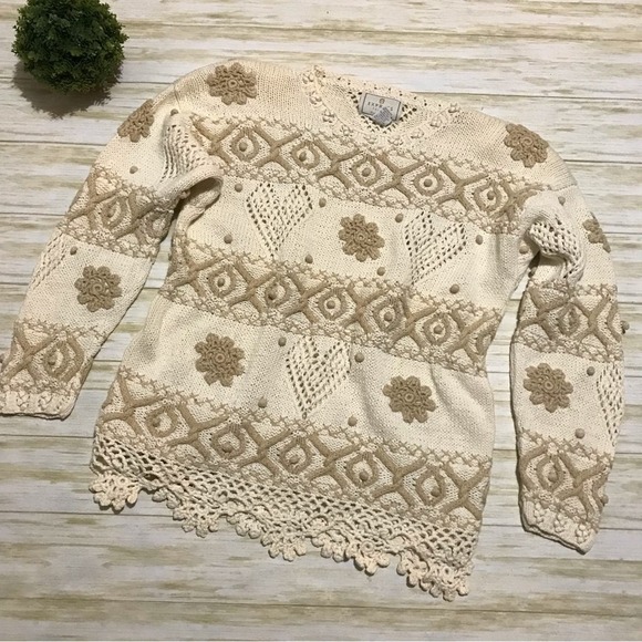 Express Tricot Vintage 90s Hand Knit Crochet Chunky Cottage Core Sweater Medoum‎ - Picture 1 of 5